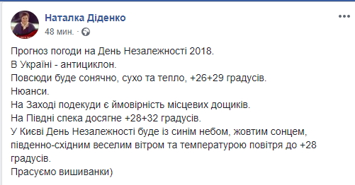 День Независимости: синоптик дала прогноз погоды на 24 августа